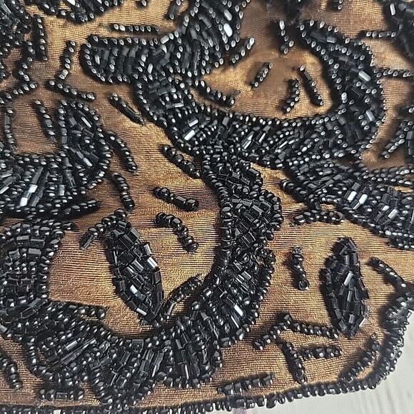 Beaded Hand Purse Vintage Antique Brown W/ Black Beads Metal Clasp/Chain - Picture 5 of 10